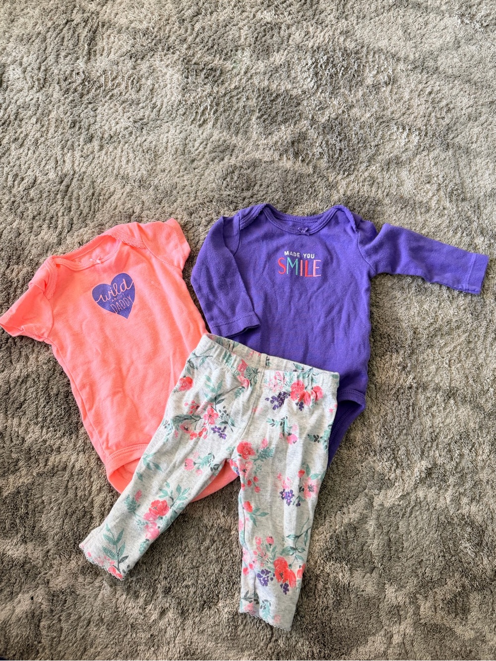 Baby Girl 3-Piece Outfit - Coral, Purple & Floral